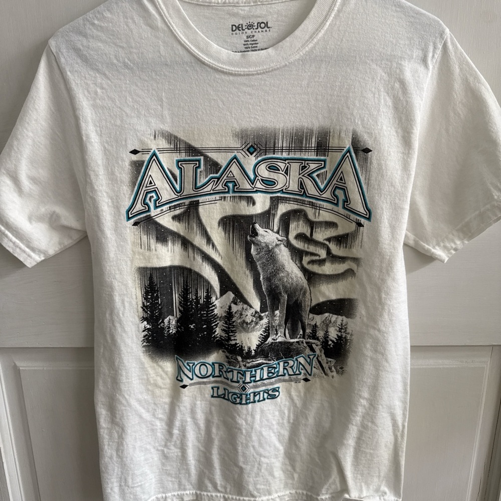 White Alaska Northern Lights Graphic T-Shirt